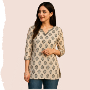 Printed V-Neck Designer Short Kurti For Women And Girls